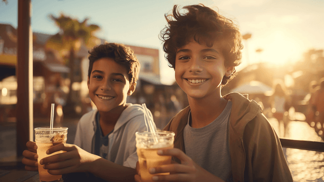 Two boys smiling and enjoying the outdoor spaces in a ROSHN Group community