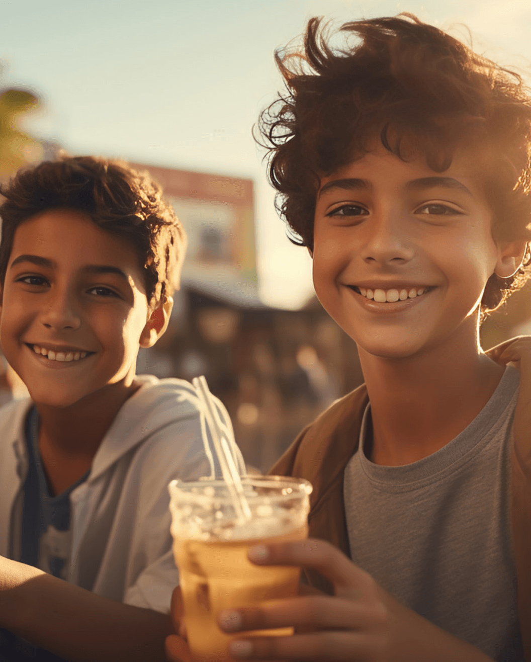 Two boys smiling and enjoying the outdoor spaces in a ROSHN Group community